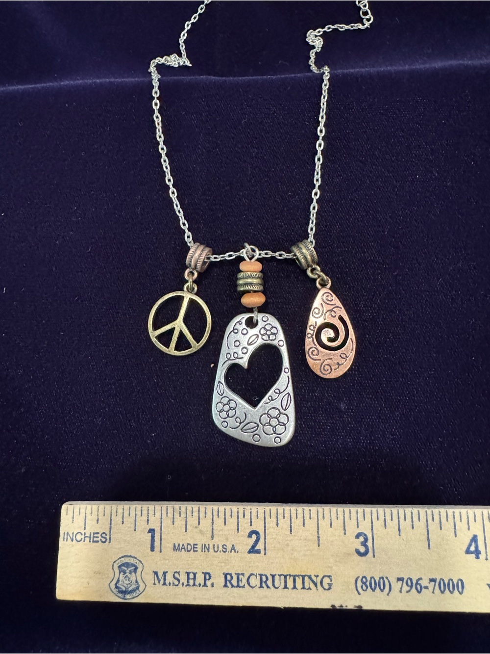 Mixed Metal Heart & Peace Pendant Necklace - Women Jewelry